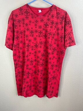 American Apparel Red Short-Sleeve Tee with Black Geometric Print